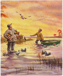 Caught Off Guard vintage calendar hunting print